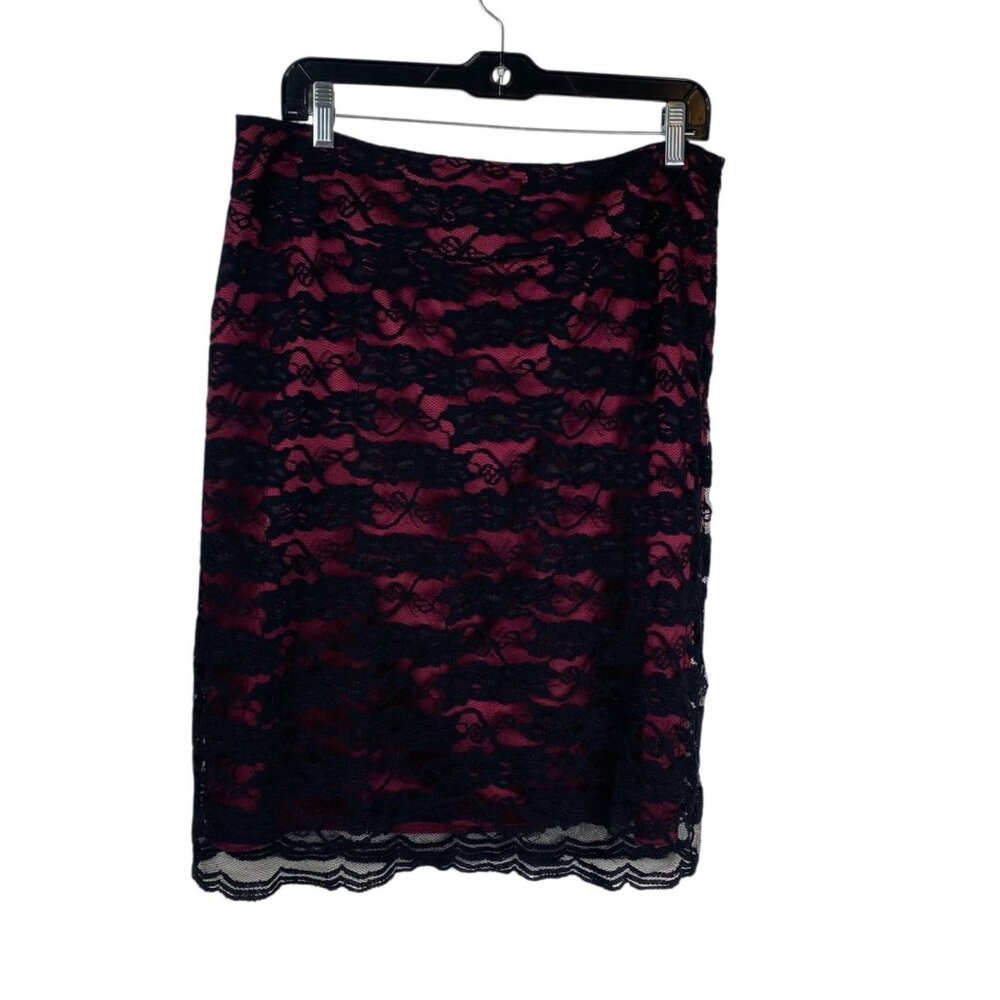 NY Collection Whimigoth Y2K Fairy Corp Goth Lace Overlay Skirt Black Pink Sz 12 - Picture 2 of 10